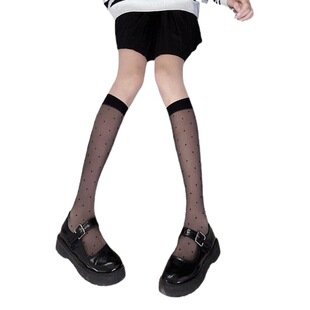 Socks women's black stockings calf socks polka dot half cylinder jk White medium cylinder ins trendy long cylinder black silk spring and summer thin