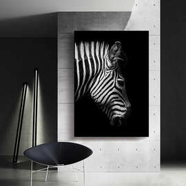 黑白动物客厅走廊动物装饰画竖版北欧简约挂画长颈鹿现代大幅壁画