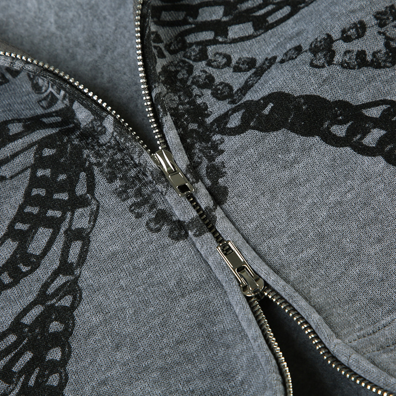 Culture Chain Bone Print Loose Hooded Sweatshirt Sexy Street Niche Casual Zipper Thin Coat