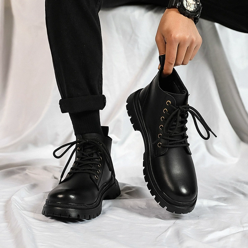 Мартенсы, высокие челси в английском стиле для кожаной обуви, черные low boots, британский стиль