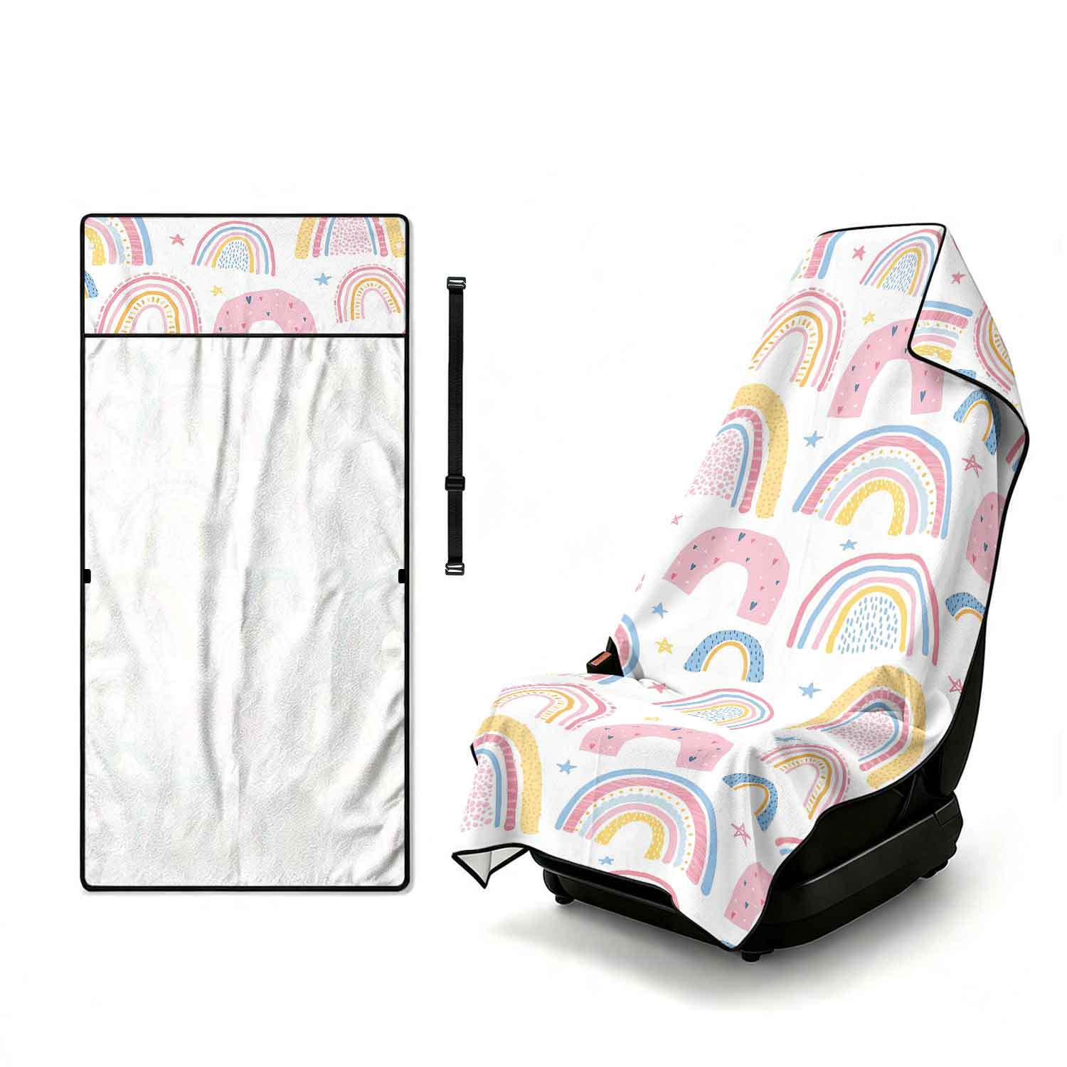 Printed bath towel and car seat cover 2-in-1, ultra-fine fiber outdoor beach and car dual-use universal seat cushion