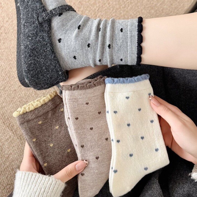 Winter Thickened Wool Socks for Women, Color-Blocked Polka Dot Wool Socks, Versatile Soft Mid-Calf Socks, Trendy Slouch Socks