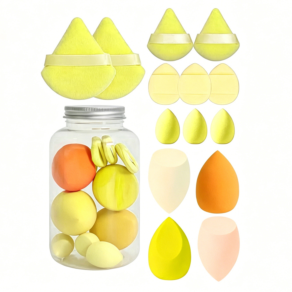 Combinación transfronteriza de huevos de belleza 14 piezas mini triángulo dedo polvo de aire cojín de maquillaje huevo esponja huevo de maquillaje huevo