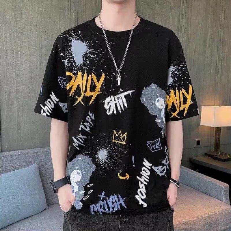 Big Sale~Source Manufacturer Handsome Men's Short-Sleeved T-Shirt Summer Round Neck Half-Sleeved Trendyy Loose T-Shirt Printed Top