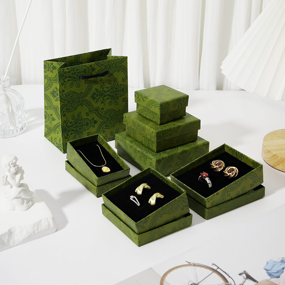 Factory in stock Retro Green Multifunctional Jewelry Box Earrings Necklace Bracelet Ring Box High-end Empty Box Jewelry Box