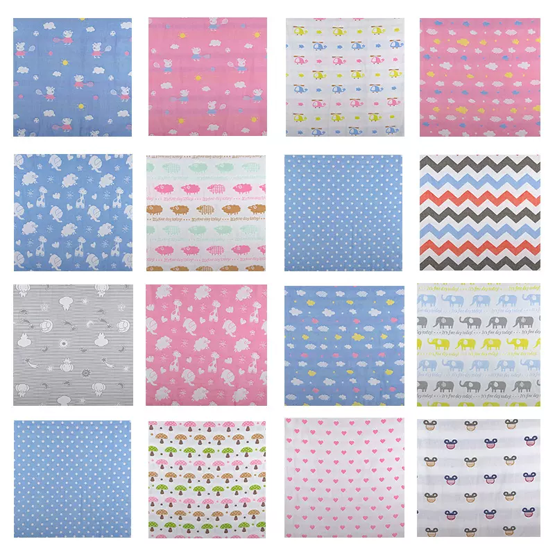 六层纱布面料棉质透气40股胚布批发可定制花色图案布料动物提花