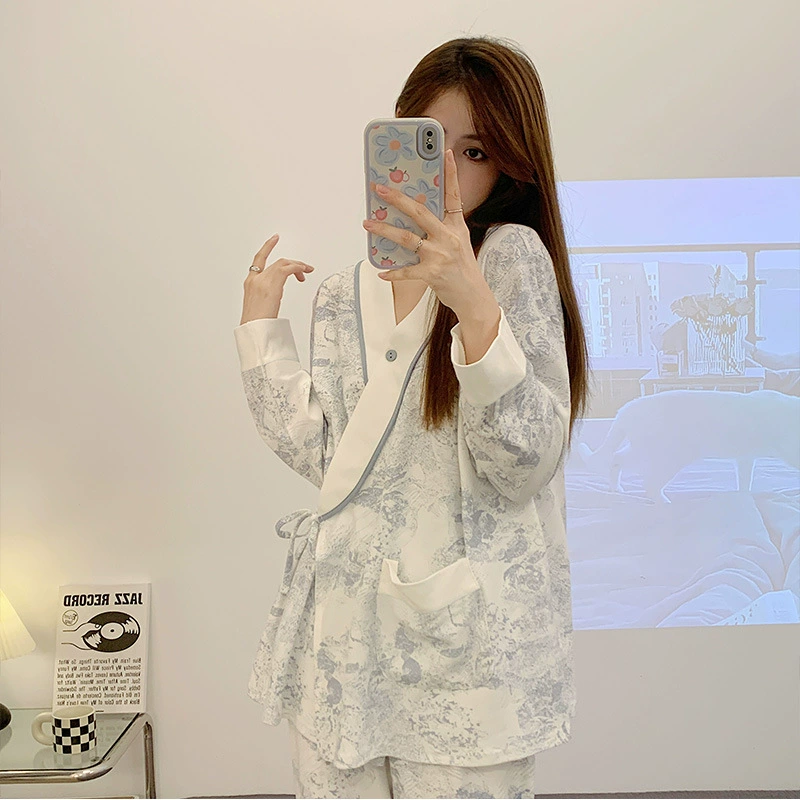 Ос Autumn cotton postpartum summer thin pijama, set for young mother for breastfeeding, 4 month