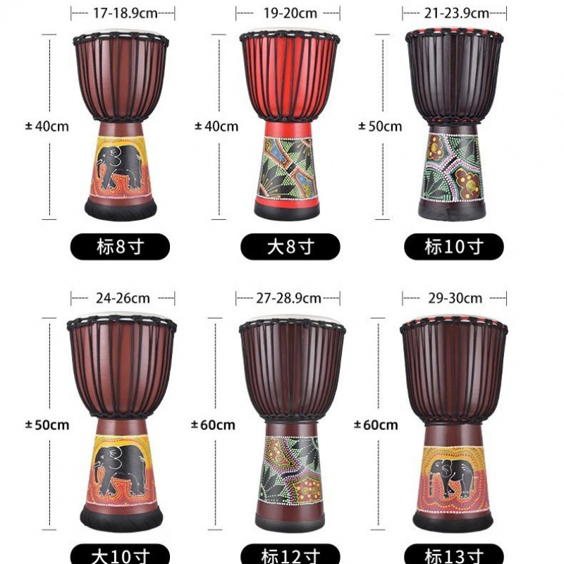 Tambor africano pintado para niños adultos Lijiang tambor de mano 8 pulgadas 10 pulgadas 12 pulgadas 13 pulgadas tambor de mano jardín de infantes