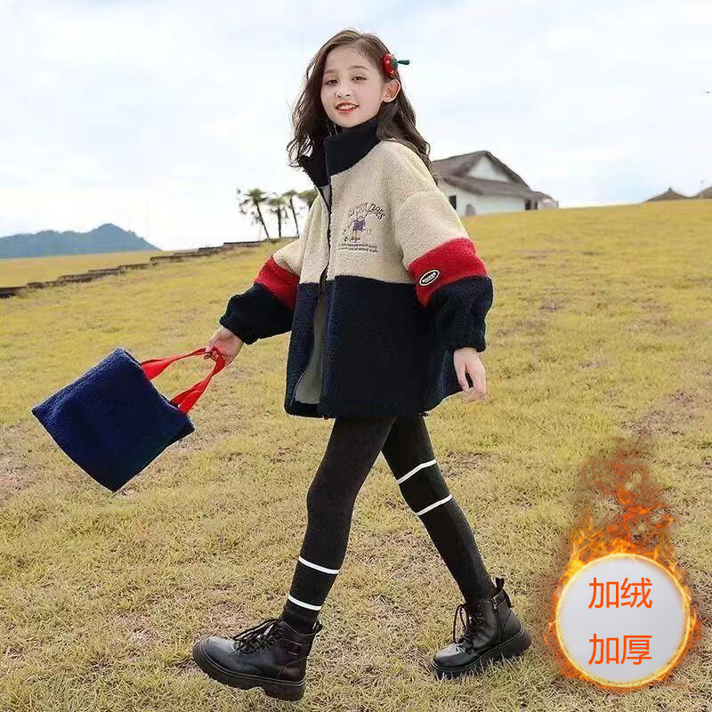 Girls' winter coat with plush and thickened middle and large children's Korean version hot selling foreign style lamb plush sweater fashionable coat