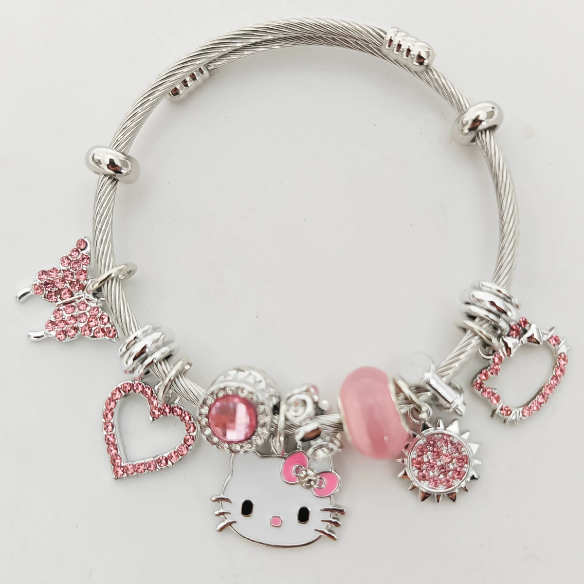 Браслет (Panjia) DIY с крупными отверстиями и подвесками в стиле Hello Kitty, 9×7×3 см
