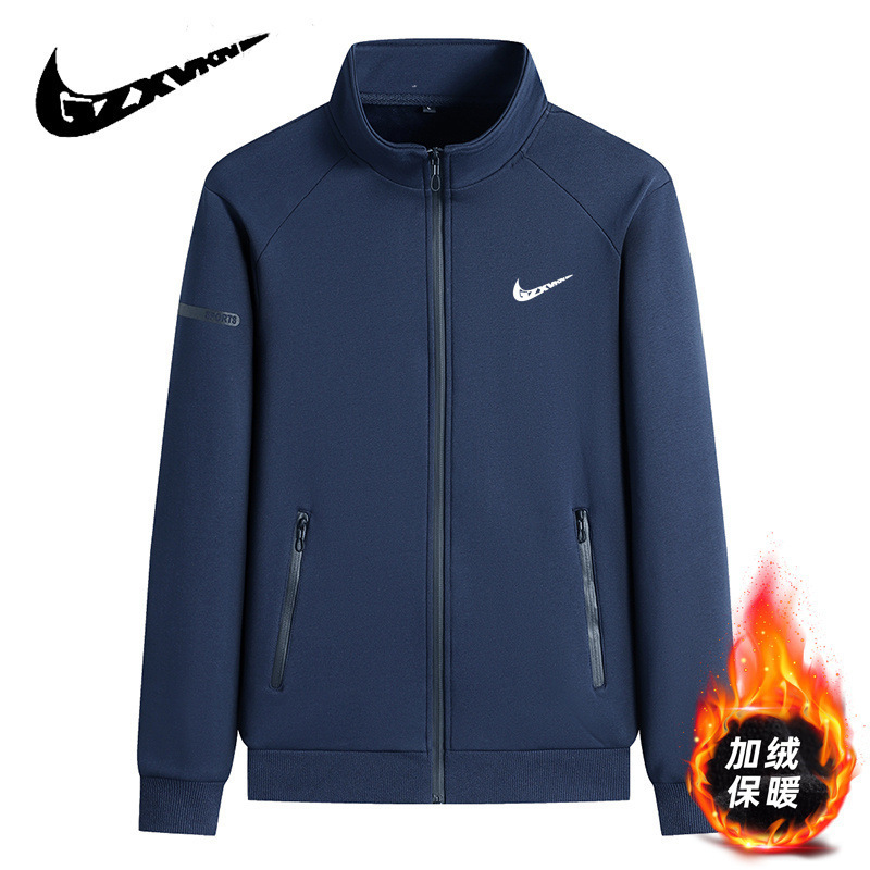 Autumn and Winter Men's Cardigan Sweater Loose Casual Sports Long-sleeved T-shirt fleece-lined Thickened Hoodie Collar Jacket for Men