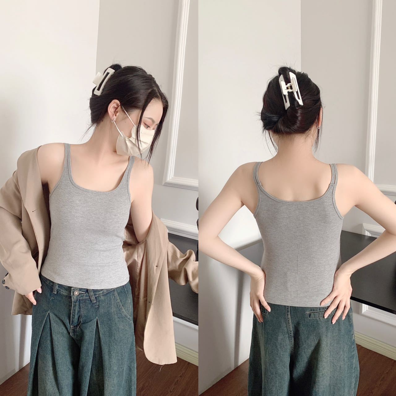 Camisola con espalda roscada hermosa mujer verano sujetador de copa fija ropa interior de una pieza chaleco de fondo de todo fósforo