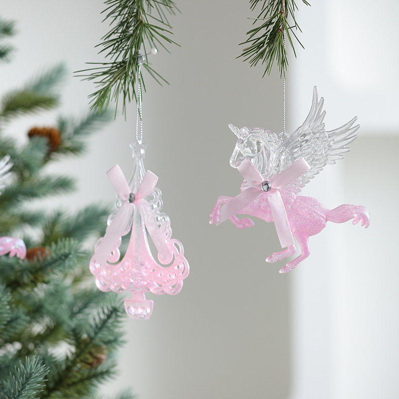 Buscando madera transfronteriza nuevo árbol de Navidad navideño polvo acrílico decoración decoración colgante transparente rosa