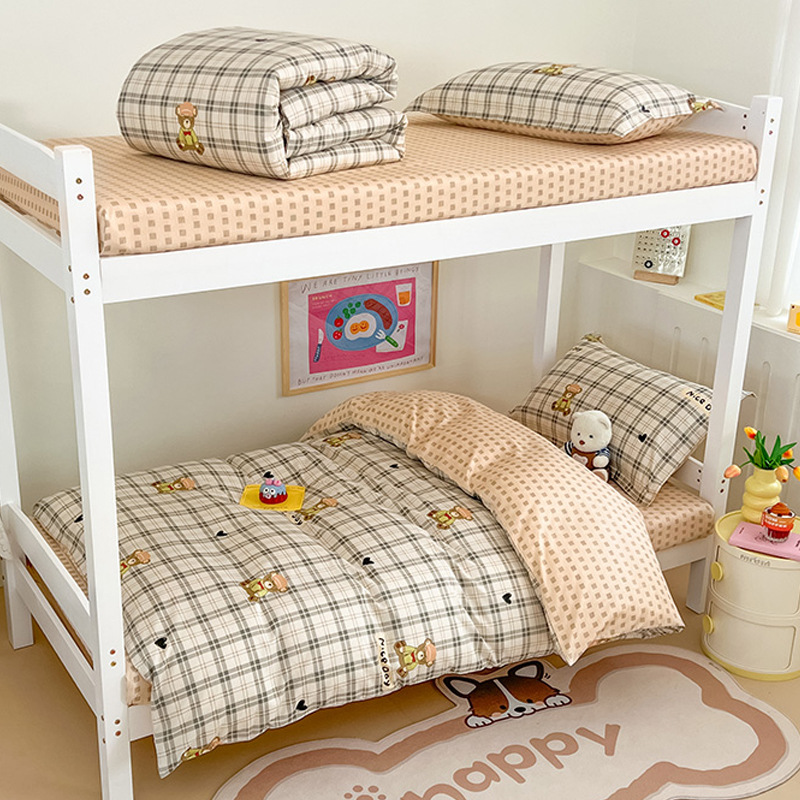 Edredón de algodón completo un conjunto completo de ropa de cama de seis piezas, dormitorio de estudiantes individuales, colchón de cama de tres piezas