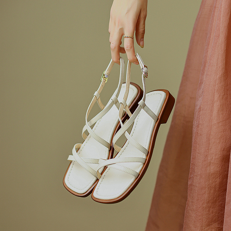 Sandal La Mã quai ngang đế bệt dây nhỏ hở ngón — Màu nâu chi tiết 12