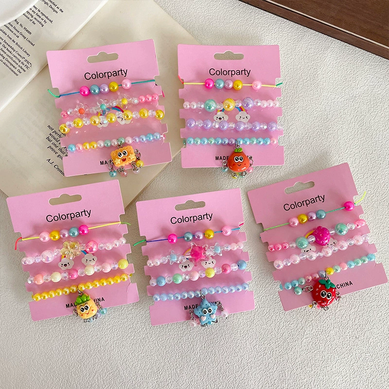 Креативный новый детский браслет 4 комплекта красочные DIY бусы ручной работы мультяшный фруктовый кулон для девочек ювелирный браслет