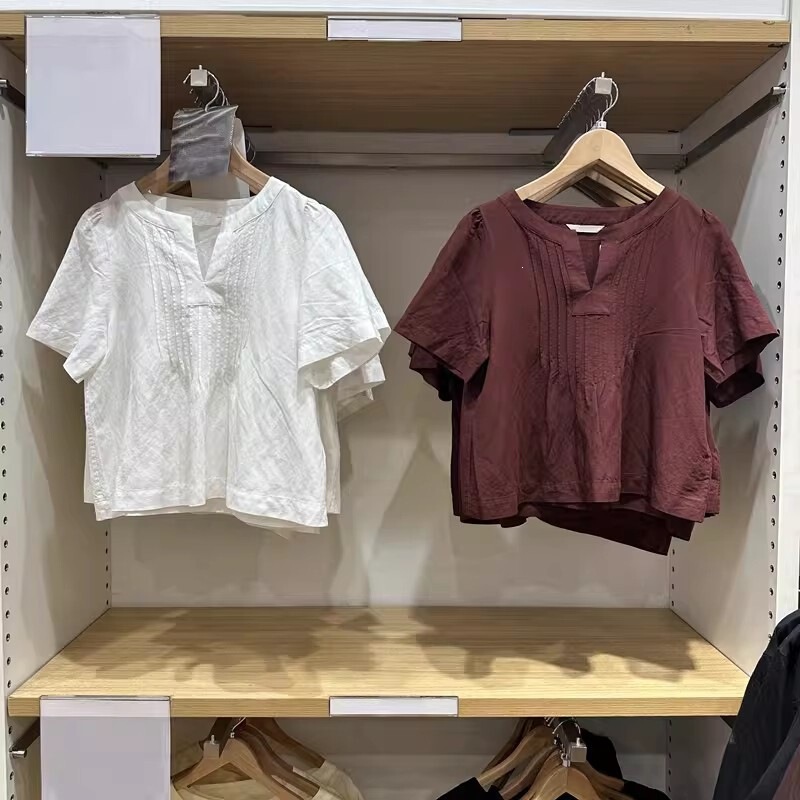 Women's Half-Open Collar Shirt/Short-Sleeved Shirt 2026 Spring and Summer New Style Pure Color Short Sweet Top for Women E487477
