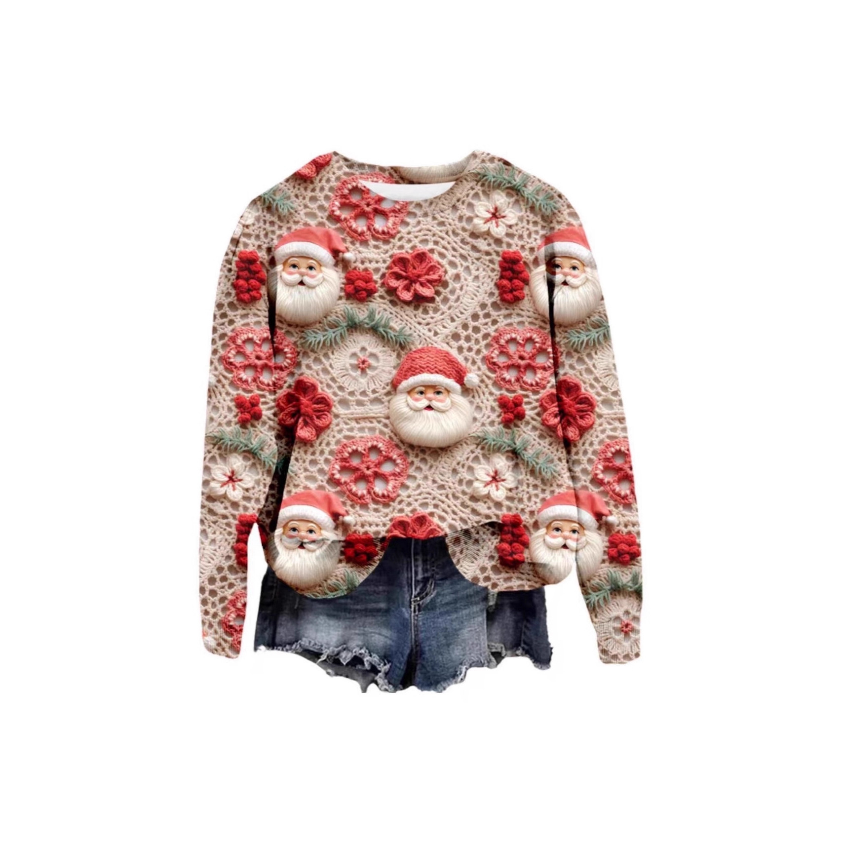 圣诞复古宽松欧美跨境秋冬新款卫衣3D数码印花女街头潮流圆领卫衣