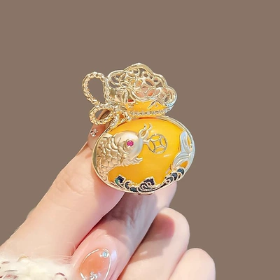 Chinese style koi lucky bag brooch enamel beeswax money bag antique corsage high sense fortune temperament cheongsam pin