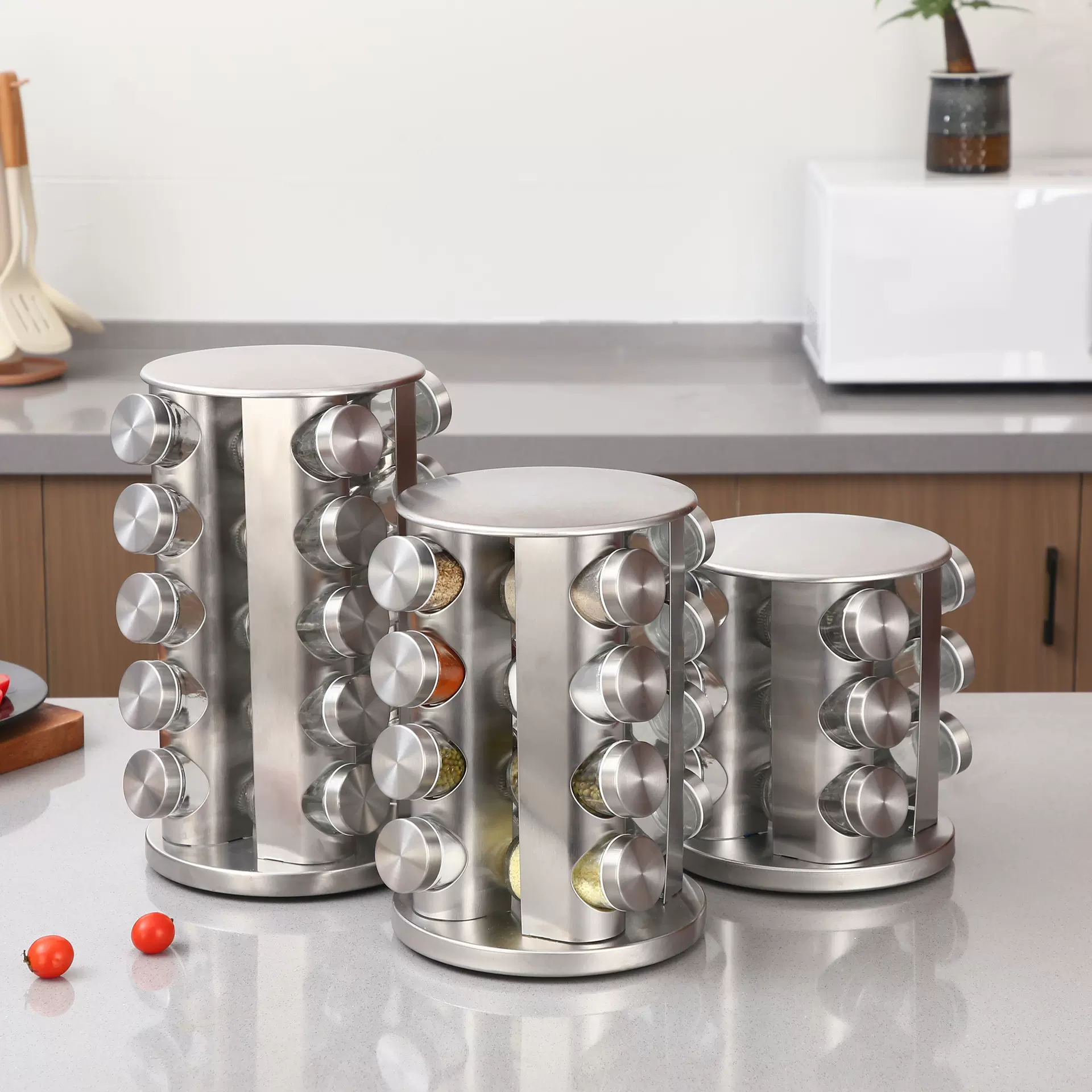 跨境家用不锈钢调味瓶架厨房多功能调味架可旋转便携调料瓶收纳架