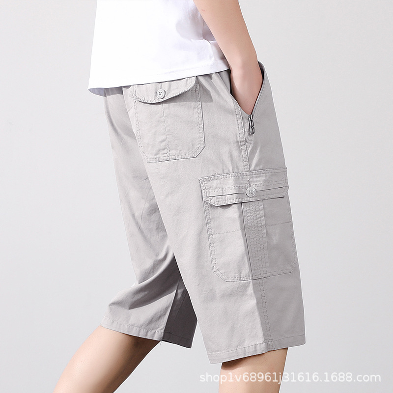 Zoruo cropped pants men's summer thin cotton middle pants outer wear plus size cropped workwear shorts casual loose