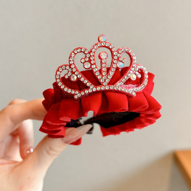 Bola de corona de perlas para niños, hebilla para el cabello, tocado de princesa, pinza para el cabello de cola de caballo para niñas, artefacto para el cabello para niñas