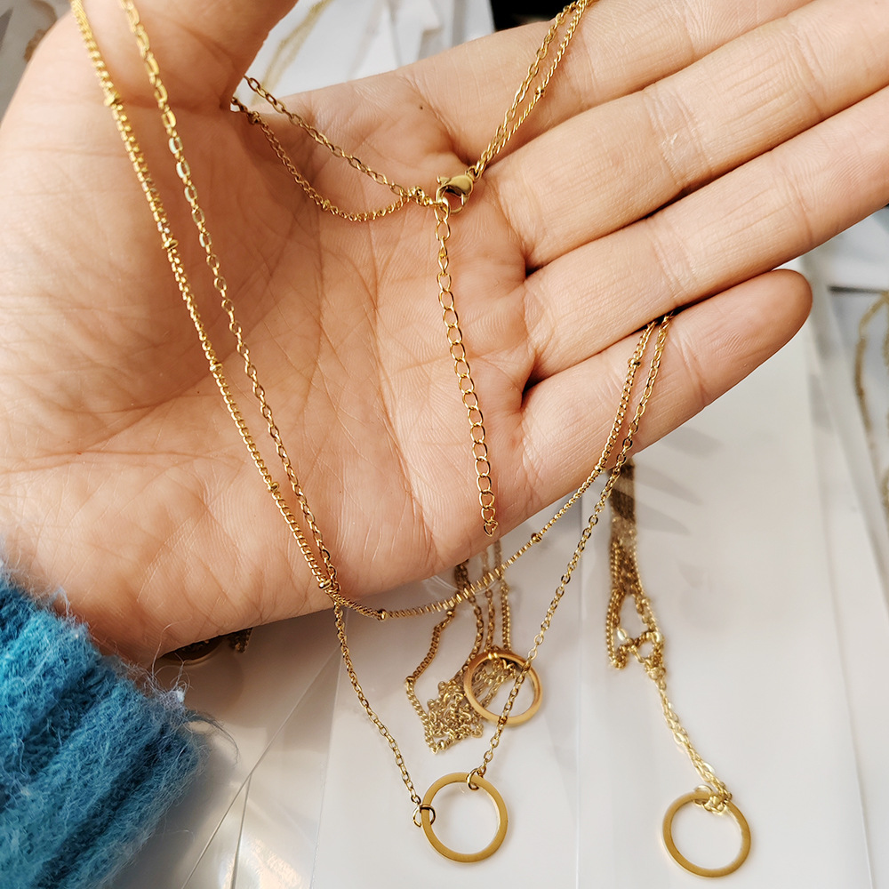 7g Weight Layered Necklaces Classification Daily Occasion Stainless Steel, Titanium Steel Material Circle Pattern Women'S Gender Plating Design Simple Style Style Simple Style Circle Stainless Steel Titanium Steel Plating Layered Necklaces 15