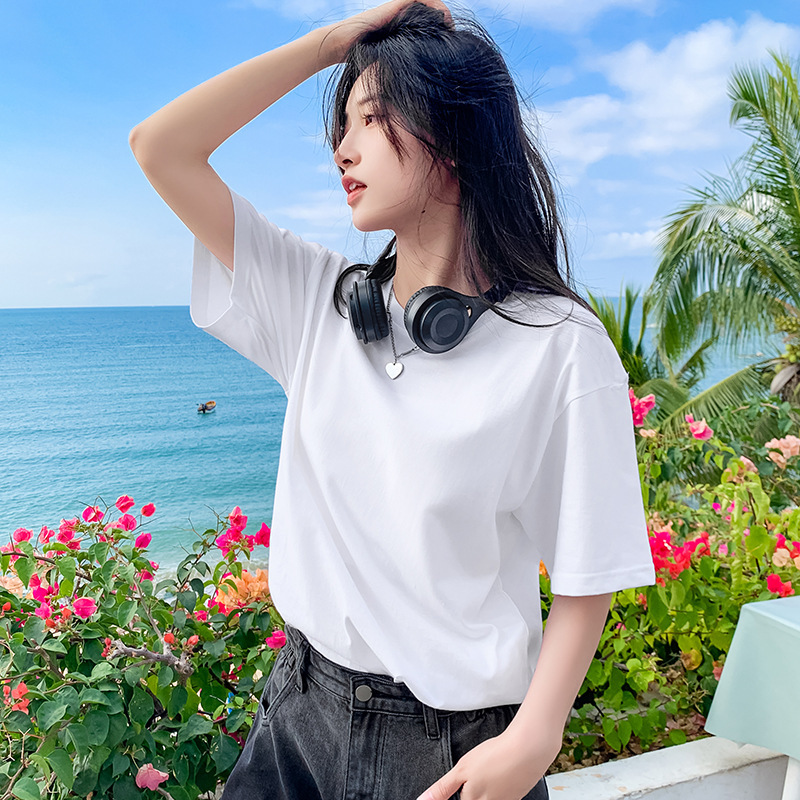 Clearance 200g Japanese-Style Heavyweight Pure Cotton Short-Sleeve T-Shirt for Men and Women, Solid White Men's Blank Shirt, Trendy Brand Wholesale