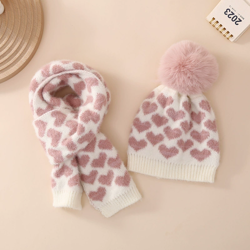 Knitted hat for new born, scarf, keep warm set girl's, 0-12 month