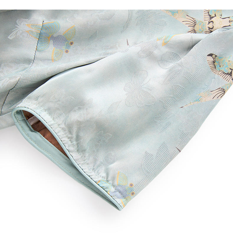 Váy sườn xám cách tân jacquard phong cách Trung Quốc chất liệu sợi mây thơm, dáng suông thắt eo, tay ngắn mùa hè — Màu xanh lam chi tiết 18