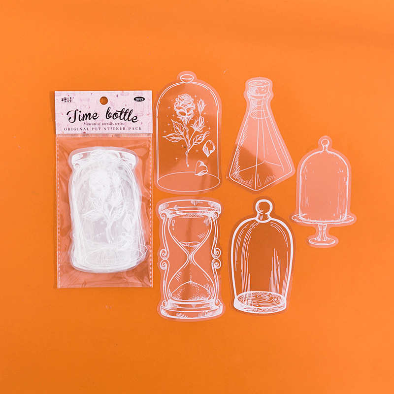 Tangshi PET etiqueta paquete utensilios Museo serie simple Diario transparente pegatinas decorativas 20 unidades en 6 tipos