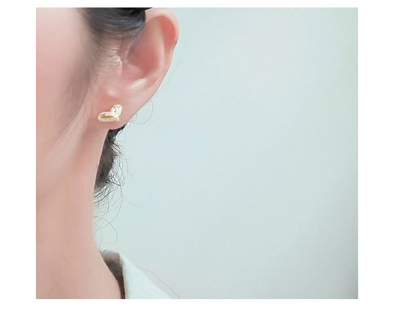 Daily Occasion 925 Sterling Silver Material Heart Shape Pattern 1 Pair 925 Sterling Silver Zircon 925 Sterling Silver Earrings Heart Shape Ear Studs
