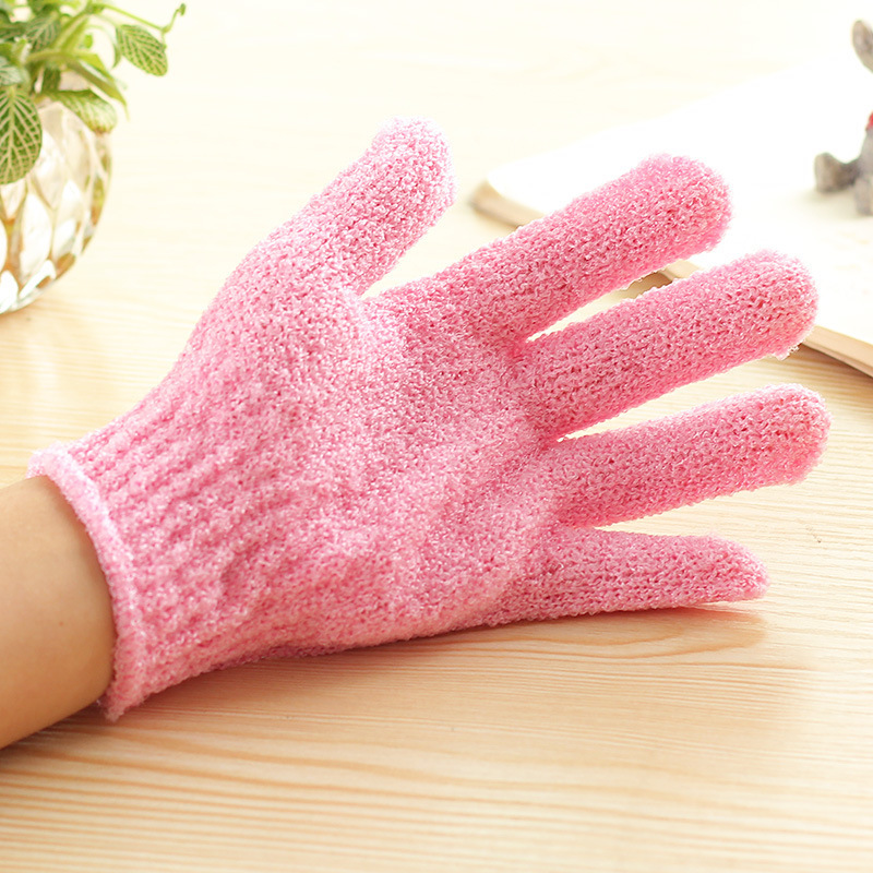 Guantes de baño abrasivos de cinco dedos, toallas de baño para adultos, toallas de espalda para exfoliar la piel muerta.