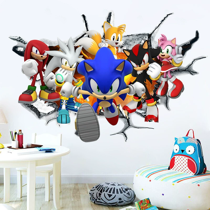 Наклейка на стену с рисунком Соника для мальчиков, спальня, украшение из ПВХ, самоклеящаяся игровая наклейка с рисунком аниме, наклейка для украшения вечеринки