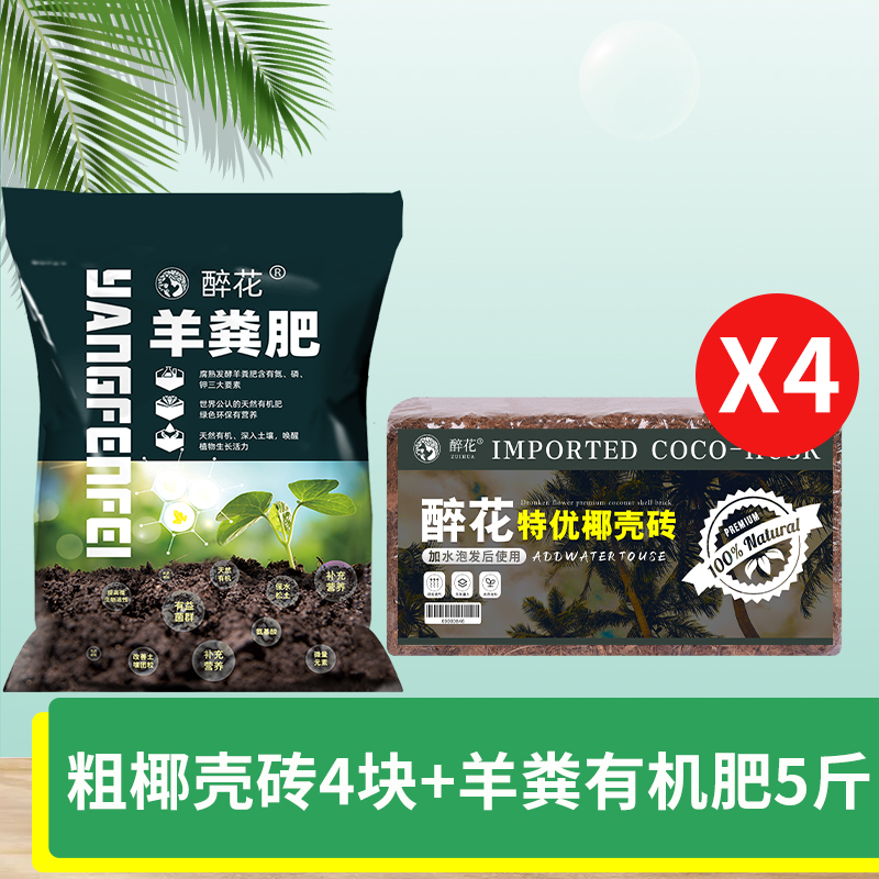 굵은 코코넛 껍질 벽돌 양 분뇨 4 개 5kg [관리자 추천]