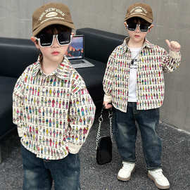 2025春季新款男童长袖衬衫中小童卡通时尚休闲衬衣宝宝棉上衣批发