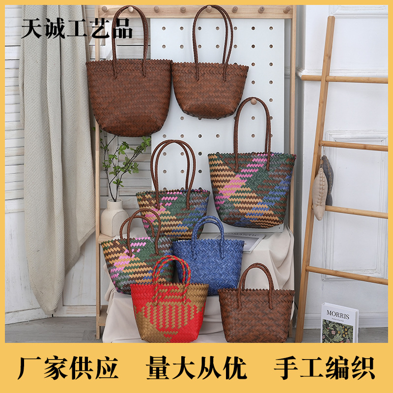 春夏草编包 沙滩度假编织包2025新款藤编手提包复古草休闲单肩