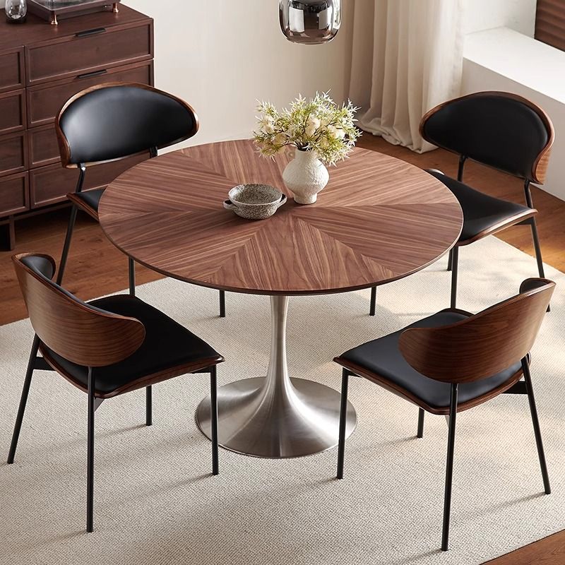 Medieval Solid Wood Round Dining Table Small Household Walnut Color Parquet Nordic Retro French Negotiation Table Round Table