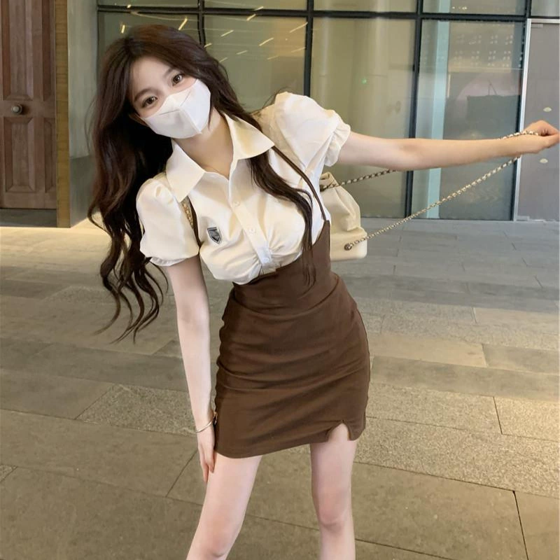 Трансграничный летний школьный стиль маленькая юбка-ремень для талии Сладкая пряная девушка короткая юбка шикарная юбка поддельное платье из двух частей