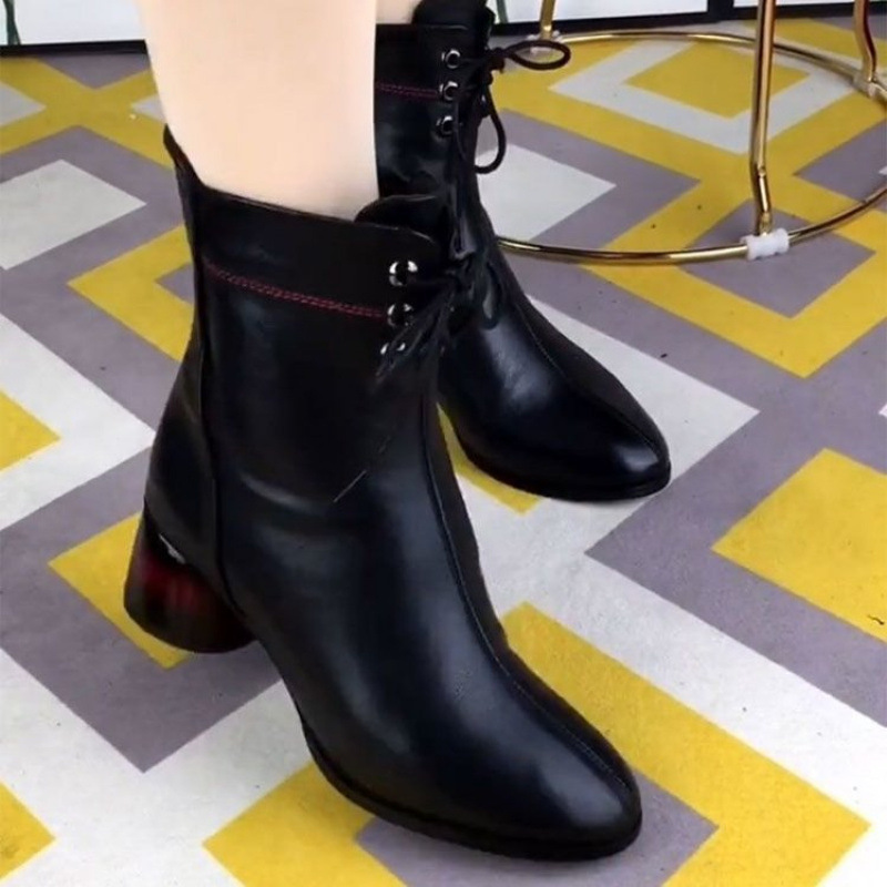 2025跨境秋冬低跟女短靴百搭加绒保暖防滑圆头女妈妈棉鞋皮靴