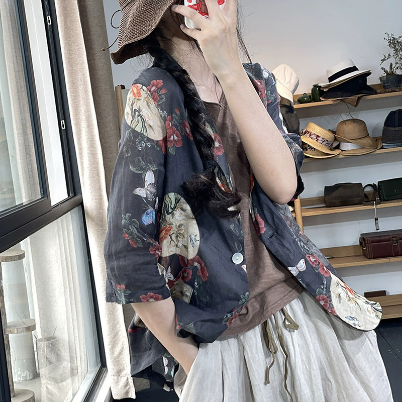 Нелюдный ретро-национальный кардиган с растительным принтом рыхлый повседневный дикий тонкий рамный пиджак