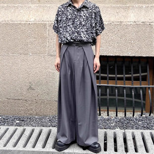 Designed Pleated Wide-Leg Trousers for Men in Summer, Loose Casual Drapey Straight High-Waisted Trousers Trendy