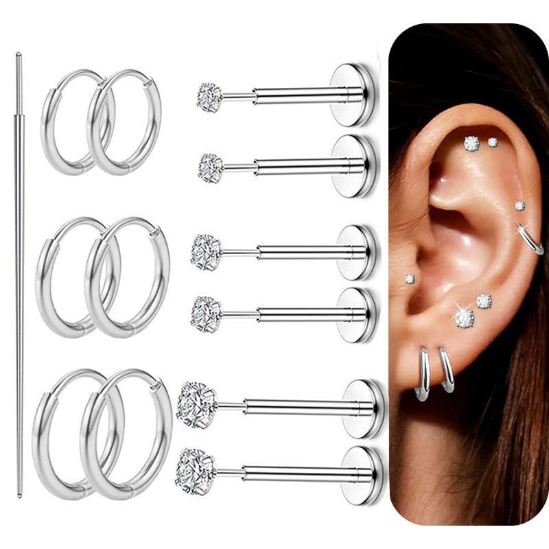 Silver pointed spike labret stud material detail