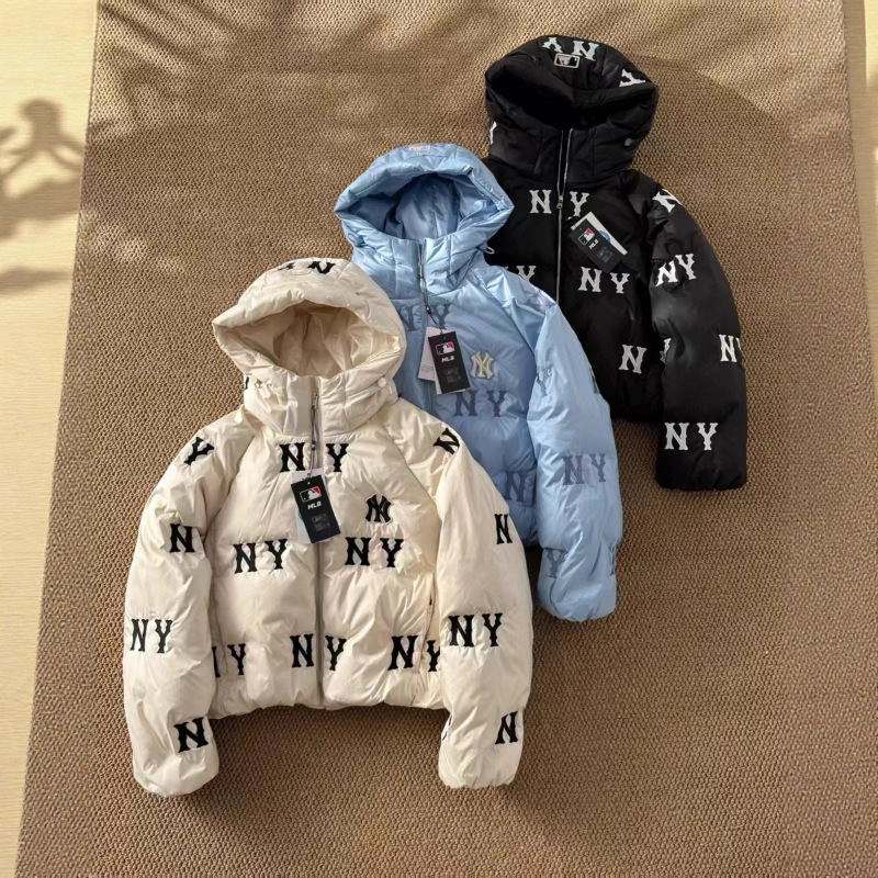 In-Stock Mlb Winter Yu Shuxin Same Style Vintage Full Embroidery Logo Fashion Casual Hooded down Jacket Coat