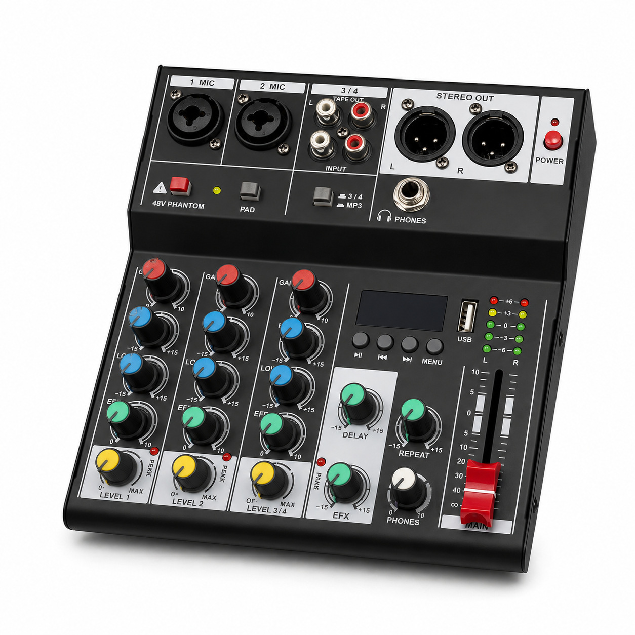 Mini Mezclador de Audio de 4 Canales con Bluetooth, USB, Eco y MP3 para Computadora