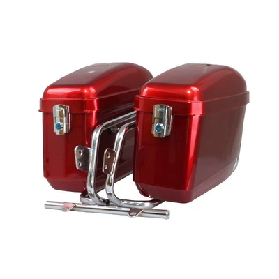 Motorcycle Side Box, Side Box on Both Sides, Travel Prince Car Modification Device, Side Box, Machine Hanging Box, Universal Riding Box (Motorcycle trunk) - red-with-stand