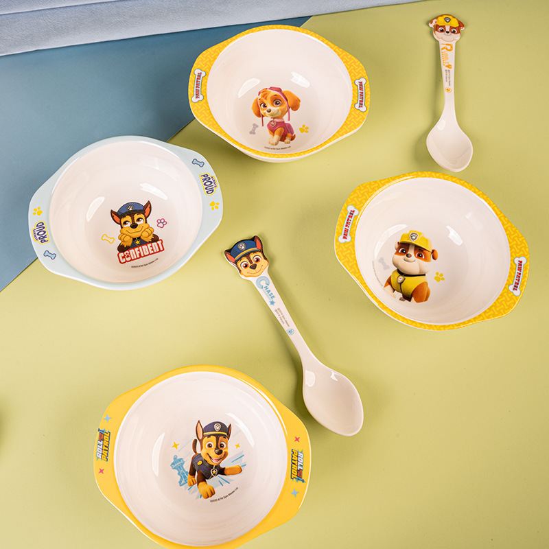 Wang Wang team double ear bowl baby eating bowl soup kindergarten tableware Archie melamine bowl children's supplementary food bowl