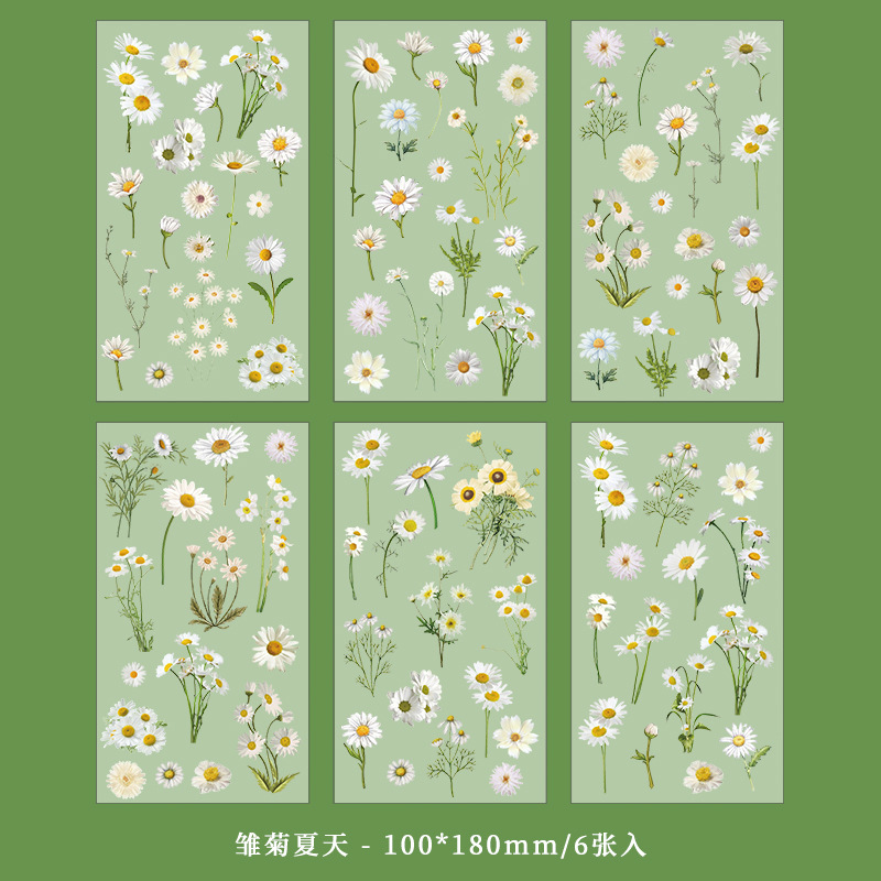 Cuenta de mano pegatinas bolsa vintage planta flor hojas PET impermeable transparente cuenta de mano de los niños DIY pegatinas decorativas taza de agua