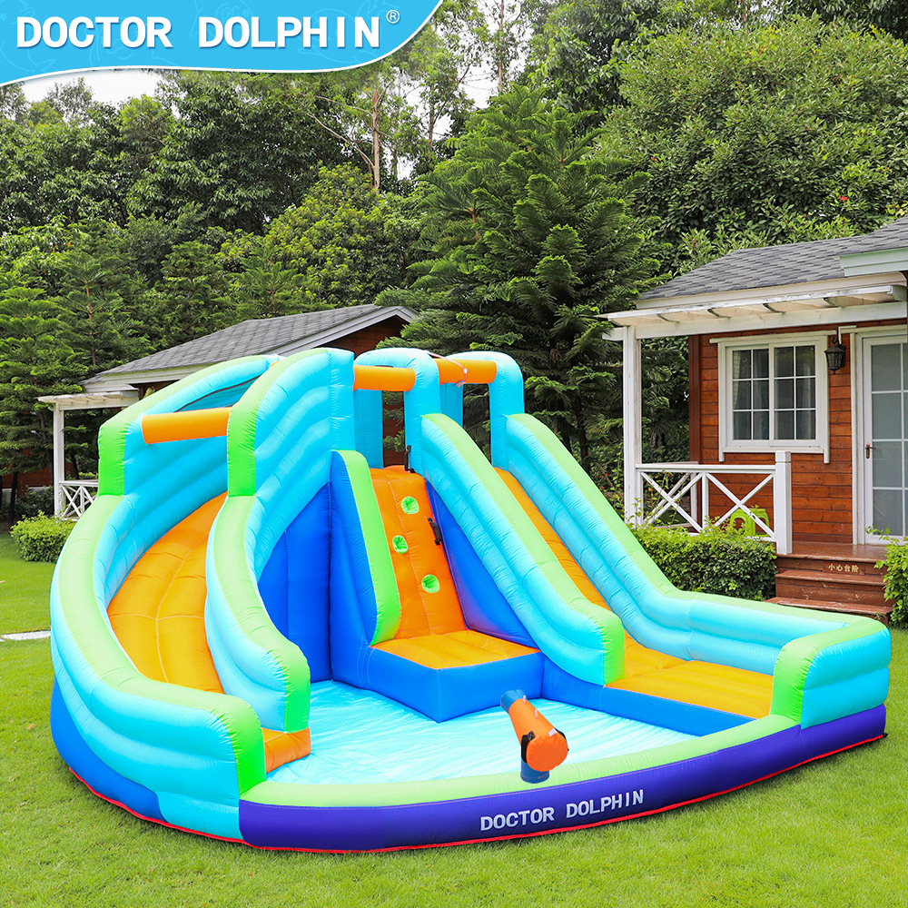 Doctorado en delfines | Castillo inflable para exteriores, pequeño castillo inflable acuático para niños, tobogán inflable y trampolín combinados para el hogar