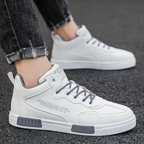 Men's Autumn New Breathable Live Streaming Best Selling Casual Leather Shoes Mid-Top Board Shoes Trendy Shoes for Men